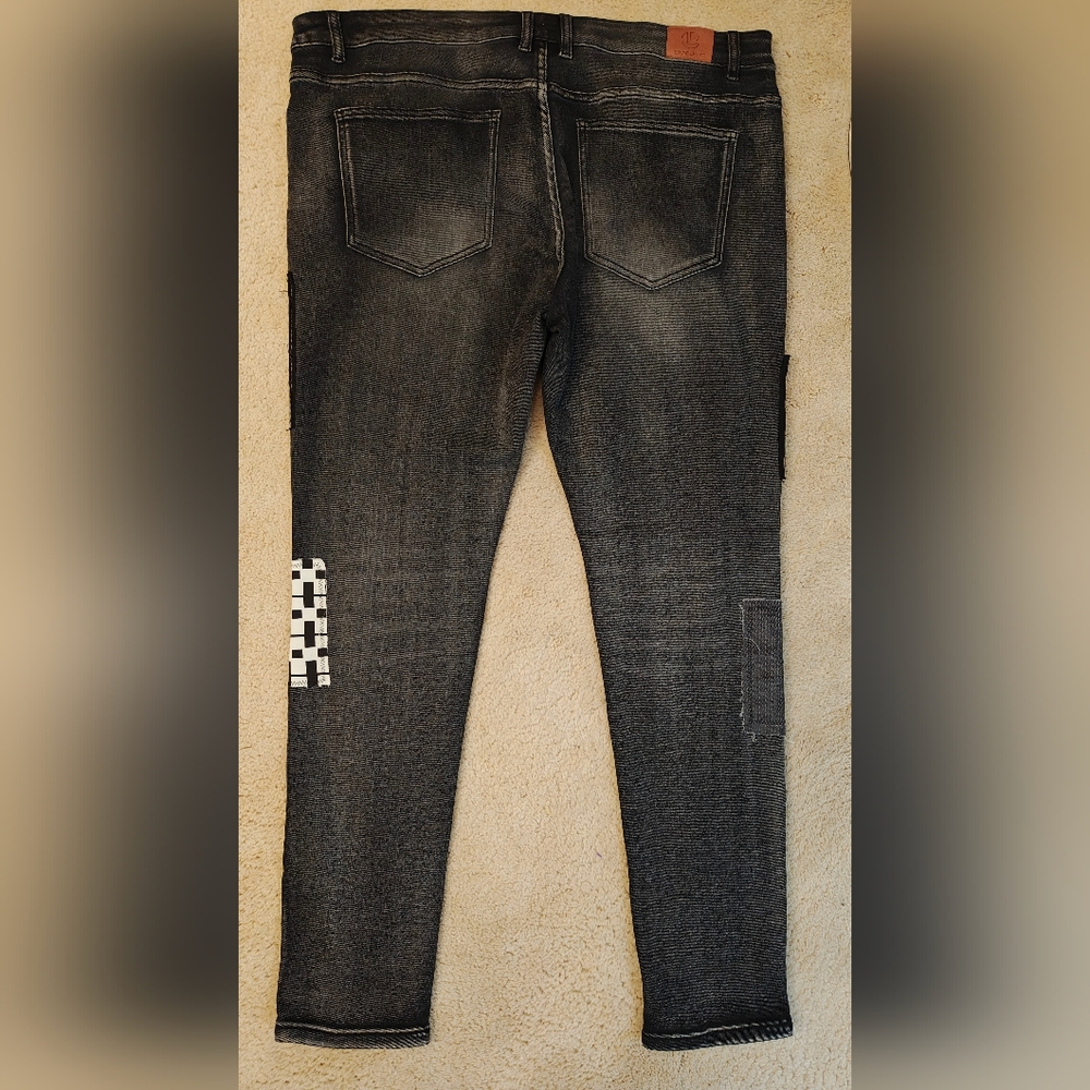 Crysp Denim Black Distressed Patchwork Skinny Jea… - image 4